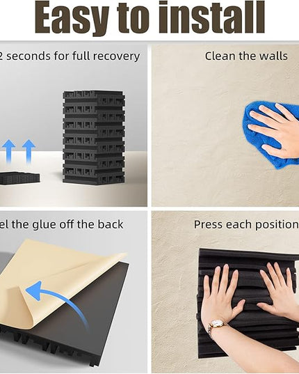 Upgrade 24 pack Self-adhesive Sound Proof Foam Panels,12" X 12" X 2" Acoustic Panels with High Density,Decorative Soundproof Wall Panels Studio Sound Absorbing Foam for Wall and Ceiling(Black）