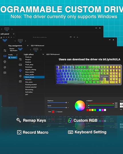 AULA F108 Wireless Mechanical Keyboard, BT5.0/USB-C/2.4GHz Hot Swappable Custom Gaming Keyboards, PBT Keycaps, Pre-lubed Switches, RGB Backlit Full Size Creamy Keyboard with Number Pad, 108 Keys