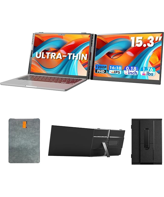 Laptop Screen Extender, Ultra-Thin 15.3" FHD 1200P 16:10 Portable Monitor for Laptop, Lightweight Dual Monitor Extender Plug & Play for 14"-17.3" Laptops, Compatible with Wins/Mac/Chrome/Linux