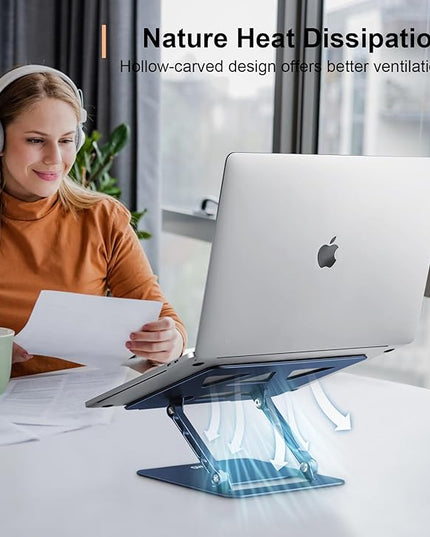 Adjustable Laptop Stand for Desk,Portable Laptop Stand Holder and Riser,Foldable Aluminum Notebook Computer Stands for MacBook Air Pro HP Lenovo Dell Samsung Chromebook, 10-15.6 inch,Navy Blue
