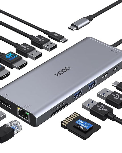 USB C Docking Station Dual Monitor HDMI for Dell HP, Laptop Docking Station 3 Monitors Triple Display USB C Hub Dock to 2 HDMI 4K,DP,Ethernet,6 USB,PD,SD/TF, Audio, USB C Adapter 14 in 1 for Lenovo