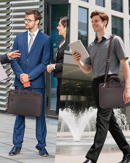 Leather Slim Briefcase for Men 15.6" Laptop Crossbody Messenger Bag Business Work Lawyer Attache Case