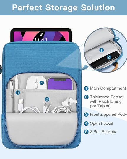 MoKo 9-11 Inch Tablet Sleeve Bag Handle Carrying Case with Shoulder Strap Fits 11inch iPad Air M3, iPad A16 2025, iPadPro 11", iPad10/9/8/7th Gen 10.2, Air 5/4th 10.9, Tab S8/S9 11", Peacock Blue