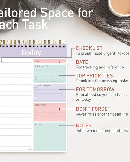 Sweetzer & Orange Daily & Weekly To Do List Notepad – Undated Work Planner & Organizer with Wish List Section, 52-Sheet Coiled Task Pad for Productivity – MAUVE To Do List Notebook for Work