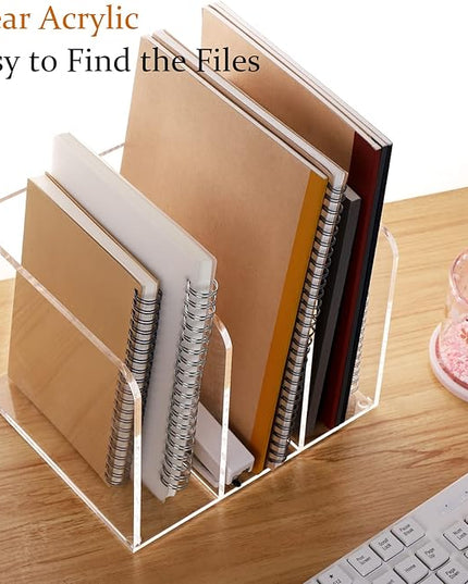 Magazine Holder, Clear Acrylic Magazine Rack, File Organizer for Office Desk, Book Organizer,-One-Piece-3 Vertical spaces,1 pack (B5)……