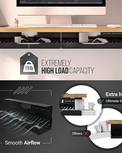 Under Desk Cable Management Tray no Drill – Wire Management - Cord Organizer – Huge Load Capacity – Under Desk Cable Tray no Drill (Black, 2 Pieces Set)