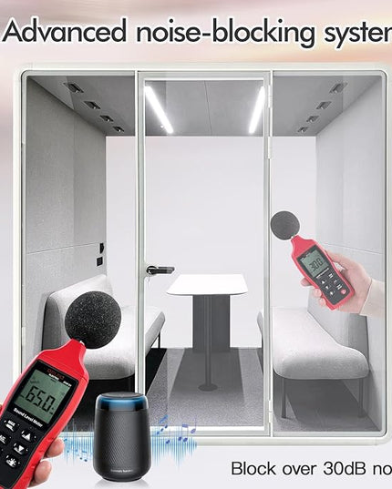 Soundproof Office Pod Booth, Quiet Meeting Pod with Sound Insulation Panels, 4 People Sound Proof Phone Booth with Desk, Movable Working Booth for Private Phone Calling, L Size H92in W92in D70in