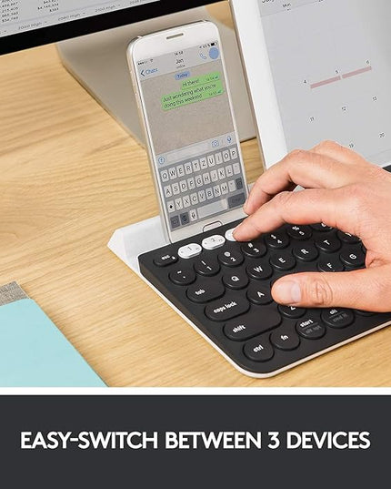 Logitech K780 Multi-Device Wireless Keyboard for Computer, Phone and Tablet – Flow Cross-Computer Control Compatible - Speckles, White