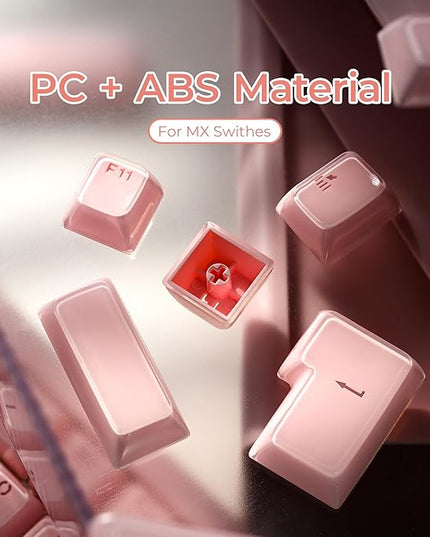XVX Pink Jelly Keycaps for Mechanical Keyboard, Cute Crystal Keyboard Keycaps, Shine Through Keycap Set Compatible with 61/68/84/87/98/100 ANSI and ISO Layout MX Switches Mechanical Keyboard