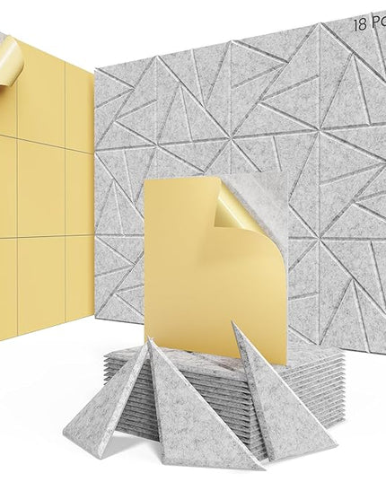 18 Pack Acoustic Panels with Self-Adhesive, 12"X 12"X 0.4"Sound Proof Foam Panels, Sound Panels High Density, Soundproof Wall Panels for Home Studio Office Sliver Gray