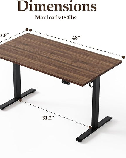 Klicelor 48 Inch Electric Standing Desk, Height Adjustable Office Desk, Sit Stand Up Computer Desk with Memory Preset, Two-Piece Desktop, Dark Walnut
