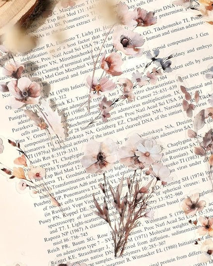 120 Pieces Vintage Transparent PET Floral Stickers for Journaling, 4 Styles Watercolor Flower Set, Decorative Sticker for Scrapbooking, Junk Journal Supplies, Collage