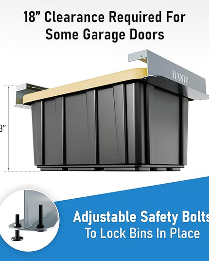 HANDT Overhead Garage Storage Rack, Connectable Heavy Duty Metal Ceiling Rails For Garage Storage Organization Shelving System, Hanging Racks For Tote Containers, Supports Up To 6 Bins, 4 Sets Gray