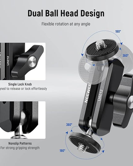 NEEWER Flexible Articulating Magic Arm with Dual Ball Heads, CNC Machined Aluminum Alloy with 1/4" Screws&Holes for Camera Monitor, LED Light, Microphone, Tripod, Compatible with SmallRig Cage, UA012