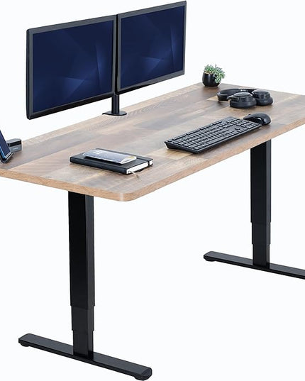 VIVO Electric 60 x 24 in Dual Motor Sit Stand Desk, Memory Height Adjustment, 2B Series, Reclaimed Wood Top Black Frame, DESK-KIT-2B6P