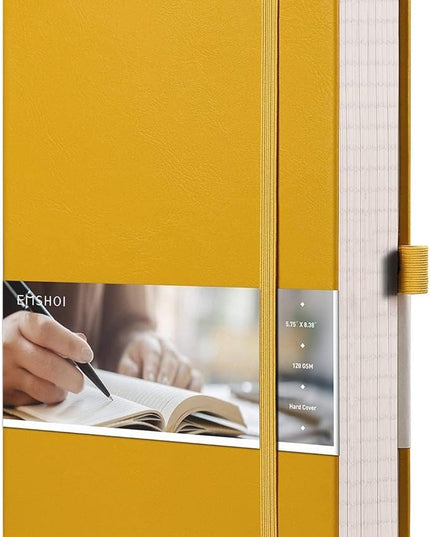 EMSHOI Graph Paper Notebook - 256 Pages A5 Graph Notebook/Journal, Square Grid Notebooks for Work, 120gsm Thick Paper, Executive Hardcover Leather, Inner Pocket, Pen Loop 5.75'' × 8.38''-Yellow