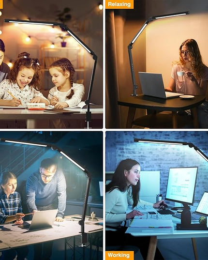 LED Desk Lamp with Clamp, Adjustable Swing Arm for Home Office, Dimmable Tempering Eye Care, Bright Modern Led Table Lamp for Nail Tech Architect, Flexible Tall Task Table Light
