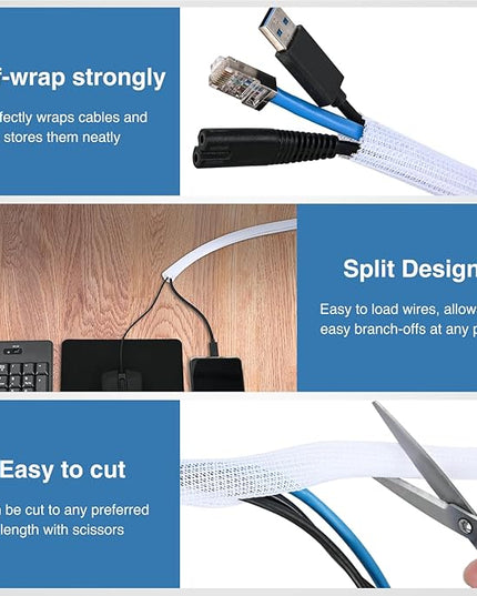 Nilight Cable Sleeve, 10ft-1/2inch Cord Management Sleeves, Braided Sleeving, Split Self Wrapping Wire Loom for Computer Electrical Automotive Harness Protector Organizer, White