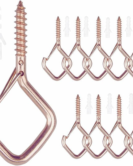 10PCS Eye Screw Hooks for Hanging Heavy Duty with Safety Buckle.Metal Ceiling Hooks for Hanging Plants,Cup,Wind Chime,Bird Feeders,christmas String Lights at Indoor&Outdoor,2.36 Inch(No Drill Bit)