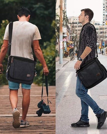 Modoker Messenger Bag for Men, 13 Inches Laptop Satchel Bags, Canvas Shoulder Bag with Bottle Pocket