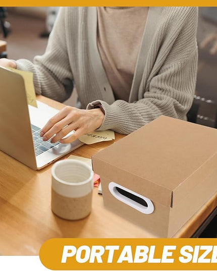 Kraft Paper Storage Box with Lid 1Pcs Thickened Desktop Organizer Box Portable File Holder Document Storage Container for Office and Home Use