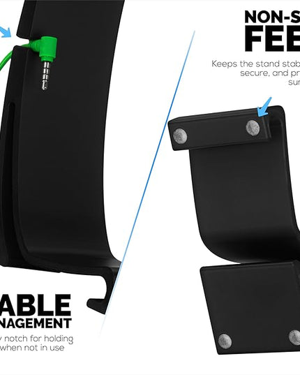 BRAINWAVZ Desktop Headphone Stand - Curved Hanger with Non-Slip Base & Cable Management- Compatible with SteelSeries, Sennheiser, Razer, Bose, Sony & More – (HP037)