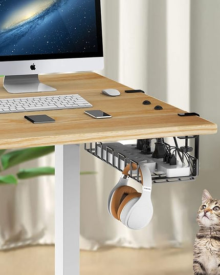 REFLYING Under Desk Cable Management Tray, L 15.7'' W 6.3'' No Drill Steel Desk Cable Organizers, Wire Management Tray