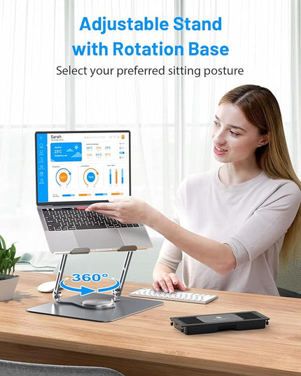 METFUT Laptop Cooling Stand with Detachable Thermoelectric Cooler, Adjustable Height & Angle, 360 Rotation Base, Carbon Steel Framework, Ultra-Quiet & Super Sturdy for up to 15.6” Laptop (Grey)