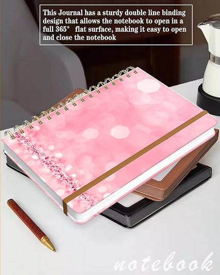 Spiral Journal Notebook for Women, Hardcover A5 College Ruled Notebook, 120 Pages, Thick Paper, Cute Lined Journal for School, Office & Work, 6 x 8.4 in(Pink Glitter)