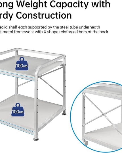 20 Inches Deep Large Printer Stand, 2 Tier Under Desk Printer Table with Height Adjustable Shelf, Rolling Printer Cart with Wheels for Home Office Storage - White