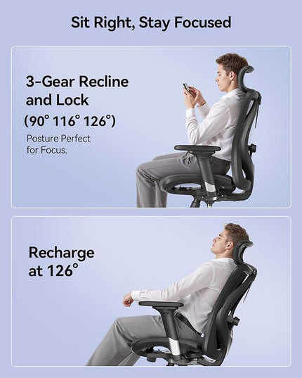 SIHOO M57 Ergonomic Mesh Office Chair, High Back Home Desk Chair with 3D Armrests, Lumbar Support and Adjustable Headrest, Comfortable Computer Chair, Big & Tall Office Chair Hold 330 LBS-Black