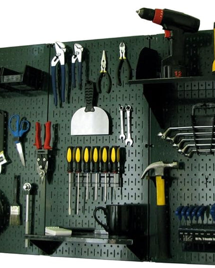 Wall Control Pegboard Organizer 4 ft. Metal Pegboard Standard Tool Storage Kit with Green Toolboard and Black Accessories