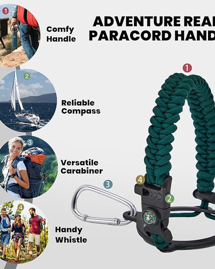 Insulated Water Bottle 24oz, Triple Wall Vacuum Stainless Steel (Cold for 48 Hrs, Hot for 24Hrs), Leak Proof & Non-BPA, 24oz Hydro Water Flask with Paracord Handle & Straw Spout Lids