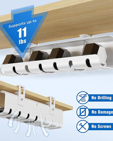 Under Desk Cable Management Tray No-Drill 2 Pack 16.9‘’ Wire Cord Organizers, Cable Management Under Desk for Home and Office No Damage White
