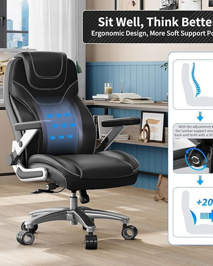 Big and Tall Office Chair with 5D Arms, 600lbs Fabric & PU Leather Heavy Duty Desk Chair, Adjustable Lumbar Support & Height, Tilt Function, High Back Ergonomic Executive Computer Chair