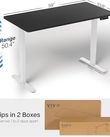VIVO Electric 60 x 24 in Dual Motor Sit Stand Desk, Memory Height Adjustment, 2B Series, Black Top White Frame, DESK-KIT-2W6B