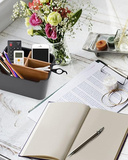 SZYRL Stylish Desk Organizer and Remote Control Holder in Black - Keep Your Workspace Tidy and Organized, Multi-Purpose Storage for Office Desktop Coffee Table Bedside Nightstand
