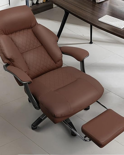 Leather Office Chair with Footrest, Reclining Desk Massage Chair with 3-Speed Cooling Seat (Ventilation) & Heated Lumbar, Big & Tall 400 lbs, Light Coffee