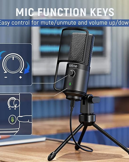FIFINE Podcast Recording Microphone, PC USB Condenser Microphone for Streaming Vocal Music, Computer Desktop Mic with Mute Button for Windows/Mac OS-K669PRO1