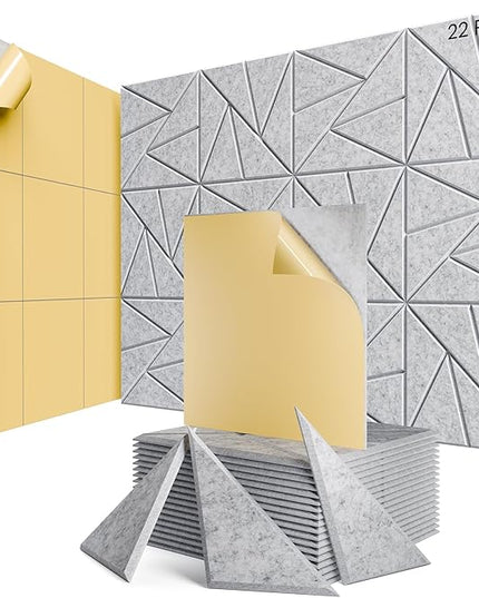 22 Pack Acoustic Panels with Self-Adhesive, 12"X 12"X 0.4"Sound Proof Foam Panels, Sound Panels High Density, Soundproof Wall Panels for Home Studio Office Sliver Gray