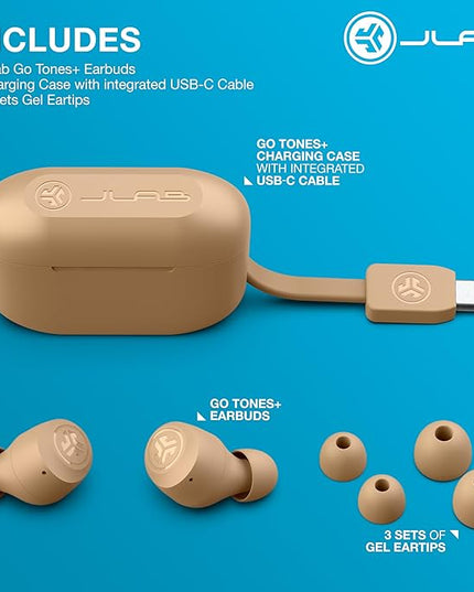 JLab Go Air Pop+ Tones True Wireless Earbuds, in Ear Headphones, Bluetooth Earphones, 35H Playtime Ear Buds, Bluetooth Earbuds with Microphone, USB-C Charging Case, Dual Connect, EQ3 Sound, (728 N)