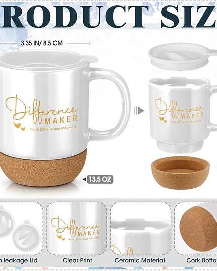 4 Pcs Difference Maker Gift for Women Men Teacher Employee Appreciation Gift for Coworker Staff Coach Difference Maker Mug Notebook Scented Candle Motivational Ballpoint Pen for Valentines(White)
