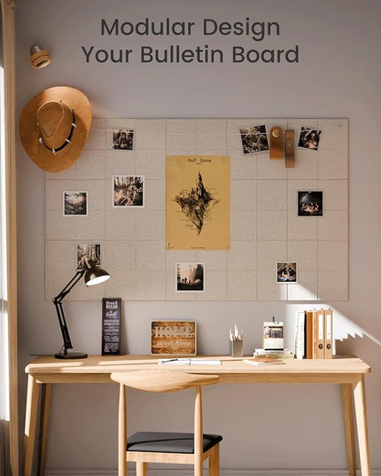 Large Felt Bulletin Board 48" x 36", 12-Pack 4-Compartment Wall Organizer, Cork Board Alternative with 70 Removable Adhesive Tabs, Modular Felt Panels for Home Office, Classroom and Study-Oatmeal