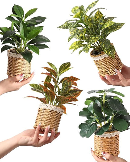 Nubry 2 Pack Fake Plants Artificial Potted Plants with Weaved Pot for Shelf & Table Desk | Perfect for Home Office Bathroom Farmhouse Room Coffee Table Decor 10‘’