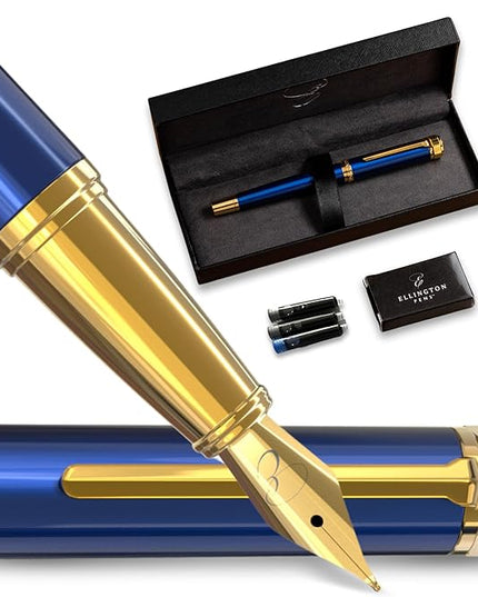 Ellington Pens Luxury Fountain Pen Set - Extra Fine Nib - Includes 3 Ink Cartridges, Refillable Ink Converter, Gift Box- Fountain Pens For Writing, Calligraphy, Journaling, Sketching (The Nautilus)