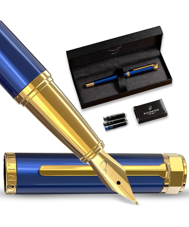 Ellington Pens Luxury Fountain Pen Set - Smooth Medium Nib - Includes 3 Ink Cartridges, Refillable Ink Converter, Gift Box- Fountain Pens For Writing, Calligraphy, Journaling, Sketching (The Nautilus)