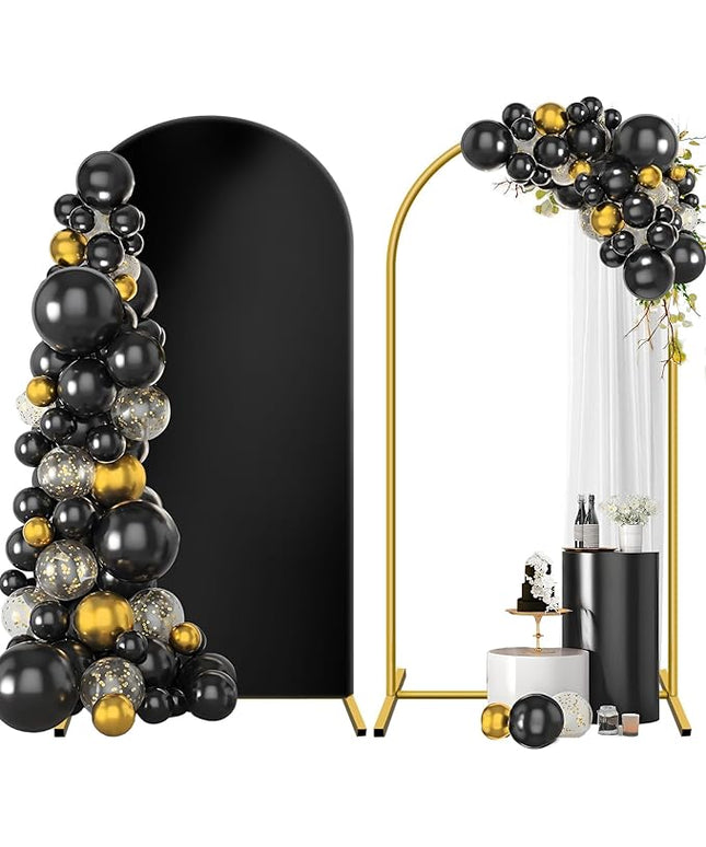 Metal Arch Backdrop Stand and Cover Set 7.2 ft, Wedding Arch Stand with Black Cover for Party, Birthday, Wedding, Bridal Shower, Baby Shower (Black, 7.2 ft)