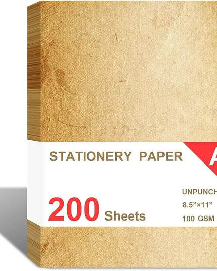 Loose Leaf Paper, Stationery Writing Paper, Vintage Antique Letterhead Paper 8.5" x 11",200 Sheets, A4 Unpunched Refills Paper for Ring Binder/Discbound, Decorative Printer Paper