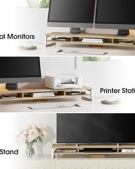 Fenge Dual Monitor Stand for Desk, 42.5in Large Monitor Riser for 2 Monitors, 2 Tier Computer Office Desk Top Shelf, Desktop Storage Stand for Laptop, PC, Computer, Printer