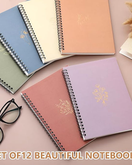 Fuutreo 12 Pcs Spiral Notebook for Work A5 8.3 x 5.7 Inch College Ruled Spiral Journal Notebook Kraft Cover Ruled Paper, 12 Color, 60 Sheets, 120 Pages for Office School(Hot Stamping)